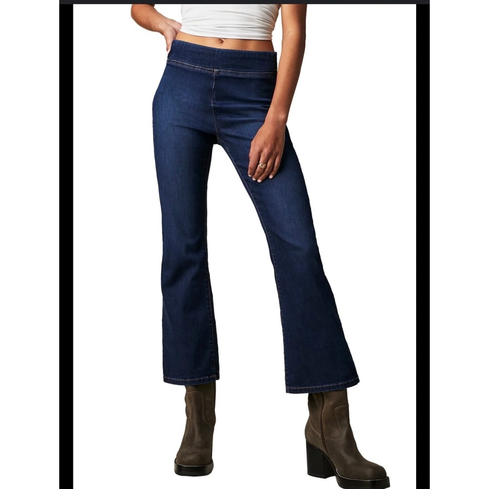 We The Free High Rise Flare Jeans Dark‎ Wash Stretch Denim Size M cropped boho